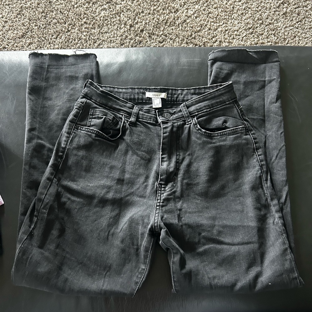 Forever 21 Black Straight Leg Jeans with Distressed Details